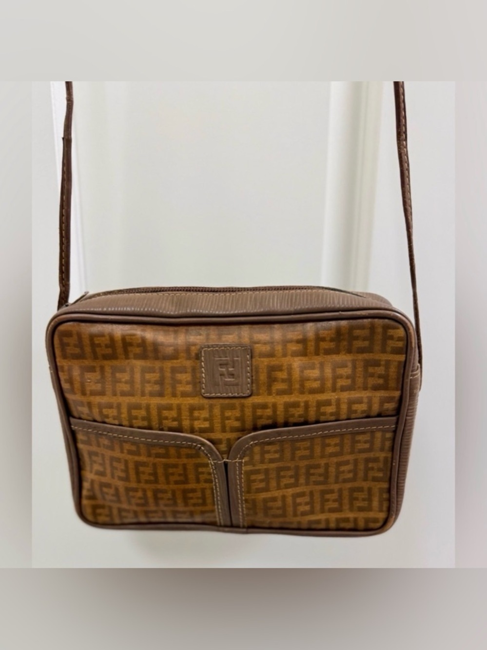 FENDI Vintage Classic Zucca F Monogram Brown Coated Canvas Crossbody Camera Bag - Picture 1 of 16